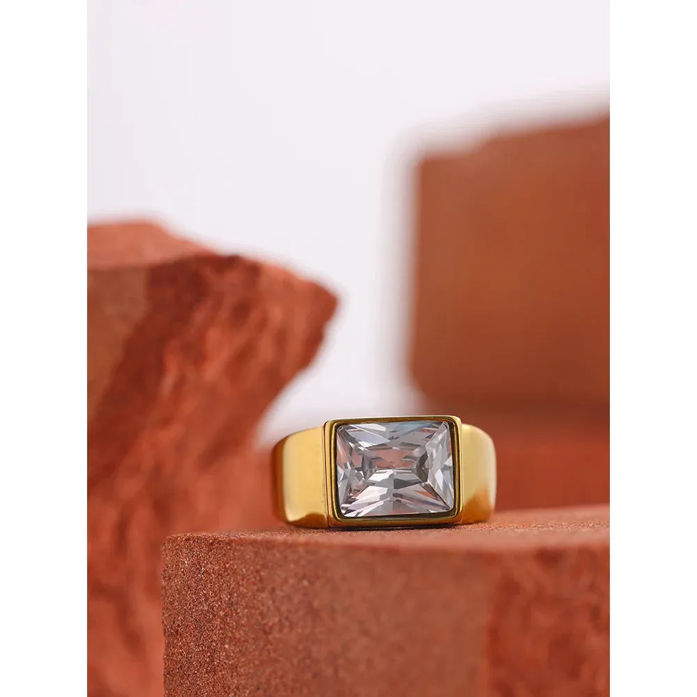 VAIGE Luxe Gold-Plated Zirconia Square Ring in Silver