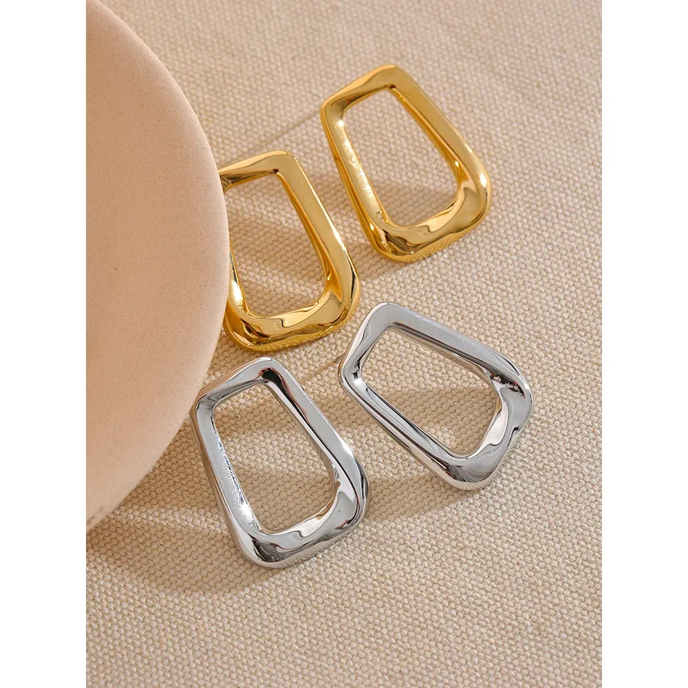 VAIGE Minimalist Square Hollow Stud Earrings - Rust Proof Stainless Steel, Gold & Silver Finish, Trendy Daily Jewelry