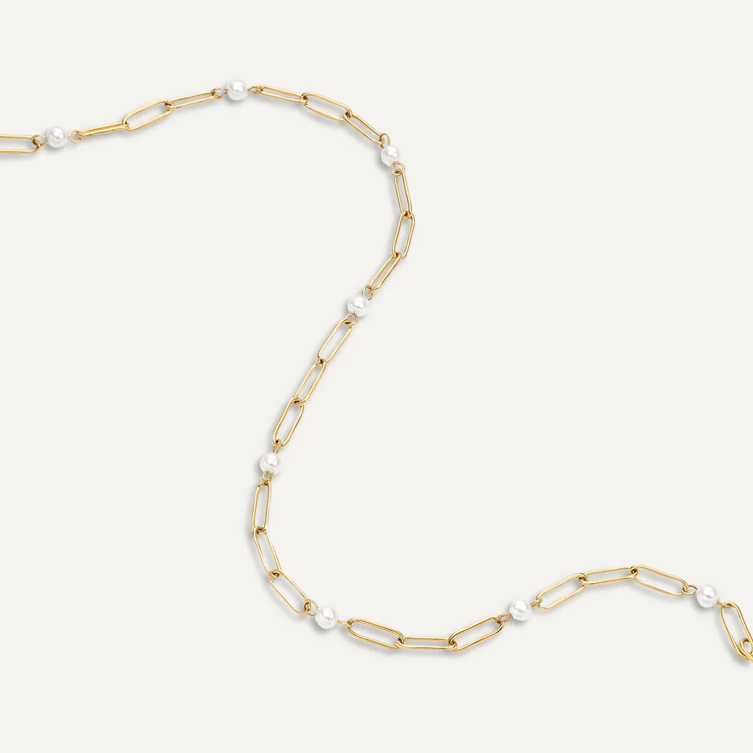 Vibes | Modern Pearl Link Chain Necklace | 18K Gold-Plated