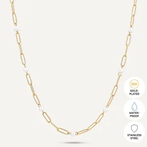 Vibes | Modern Pearl Link Chain Necklace | 18K Gold-Plated