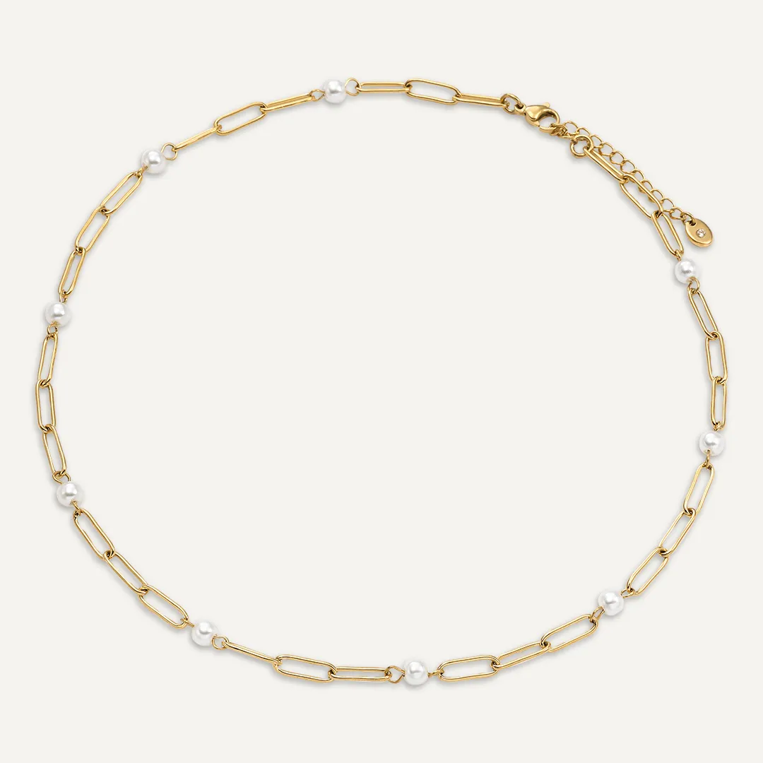 Vibes | Modern Pearl Link Chain Necklace | 18K Gold-Plated