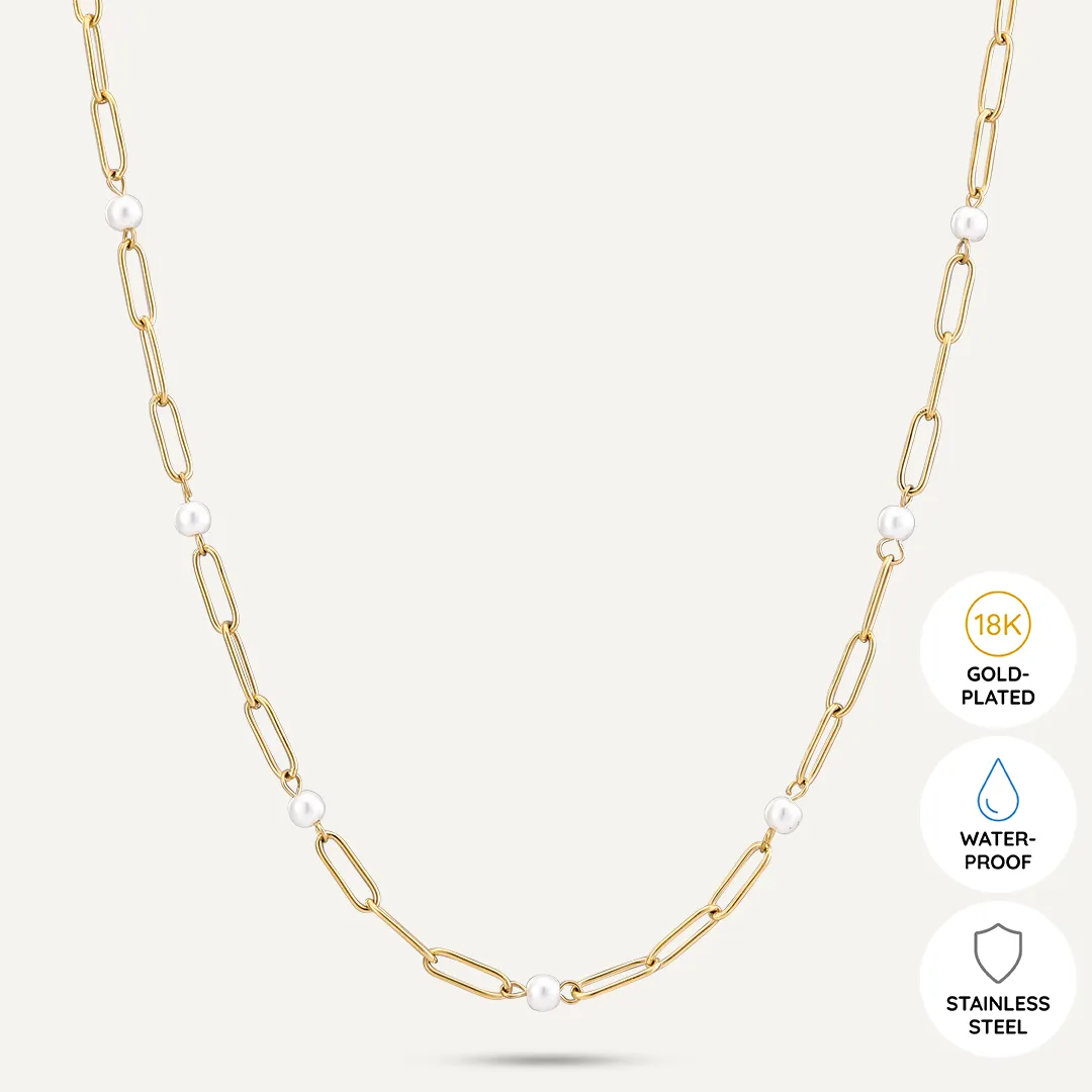 Vibes | Modern Pearl Link Chain Necklace | 18K Gold-Plated