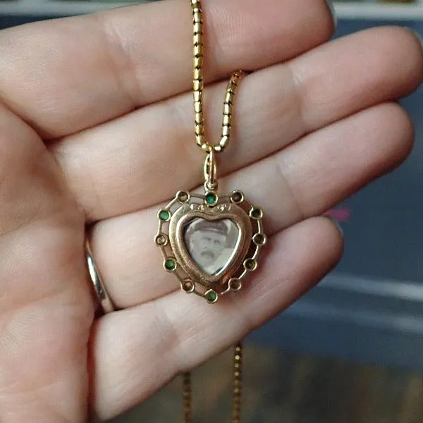 Victorian Diamond, Emerald & Enamel Heart Locket Pendant