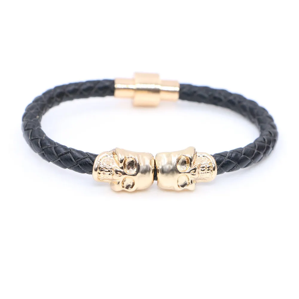 Vintage Design Northskull Genuine Leather Twin Skull Bracelets Bangles for Man Women Jewelry Gift