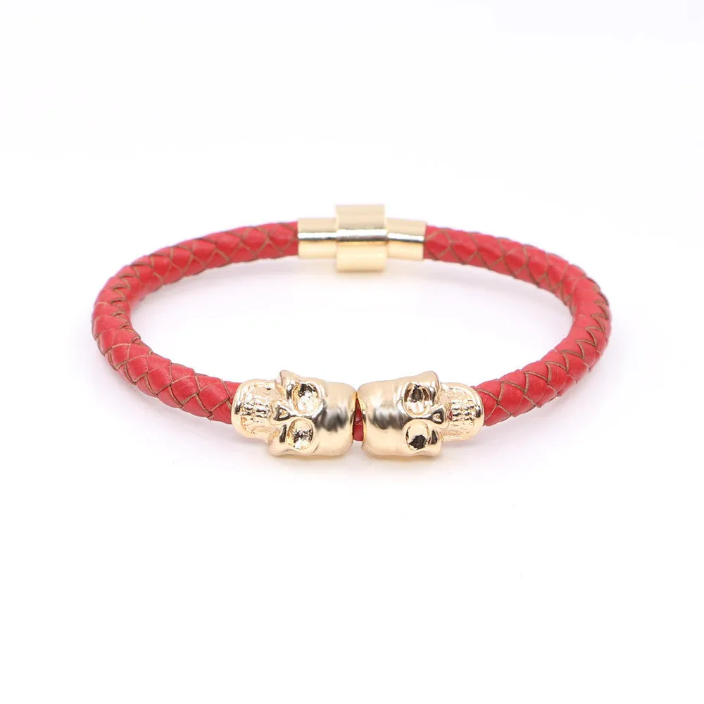 Vintage Design Northskull Genuine Leather Twin Skull Bracelets Bangles for Man Women Jewelry Gift