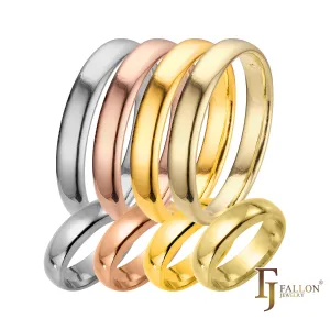 Wedding band rings of 3.5mm plated in White Gold, 14K Gold, 18K Gold, Rose Gold