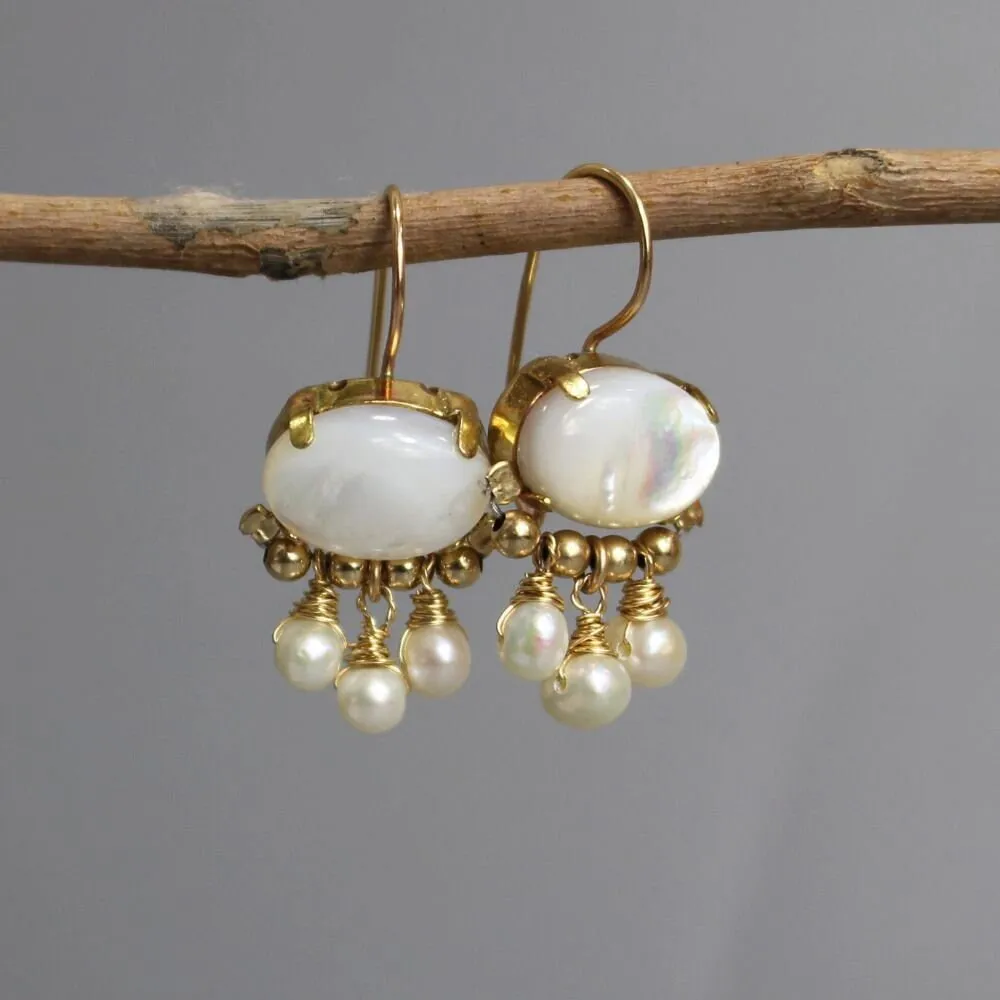 White Shell Pearl Orchid Earrings