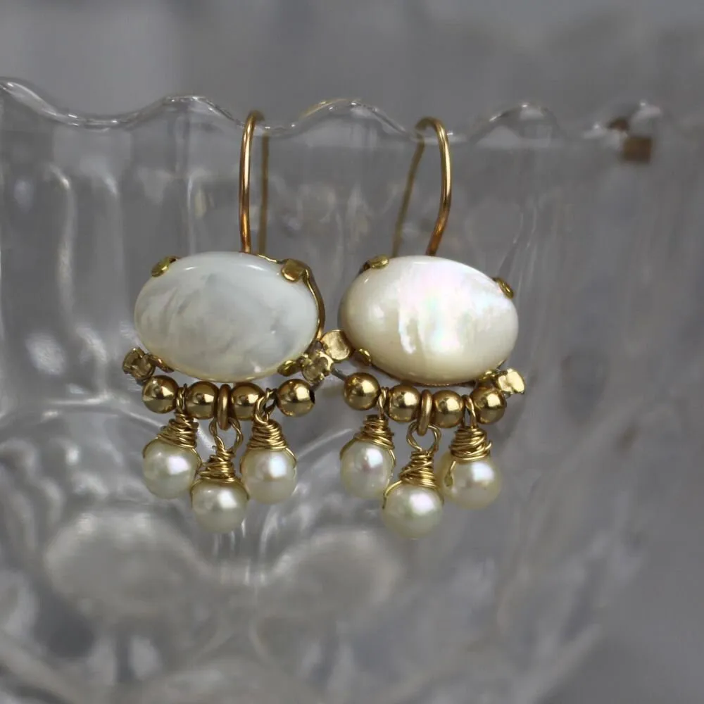 White Shell Pearl Orchid Earrings