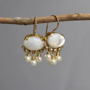 White Shell Pearl Orchid Earrings