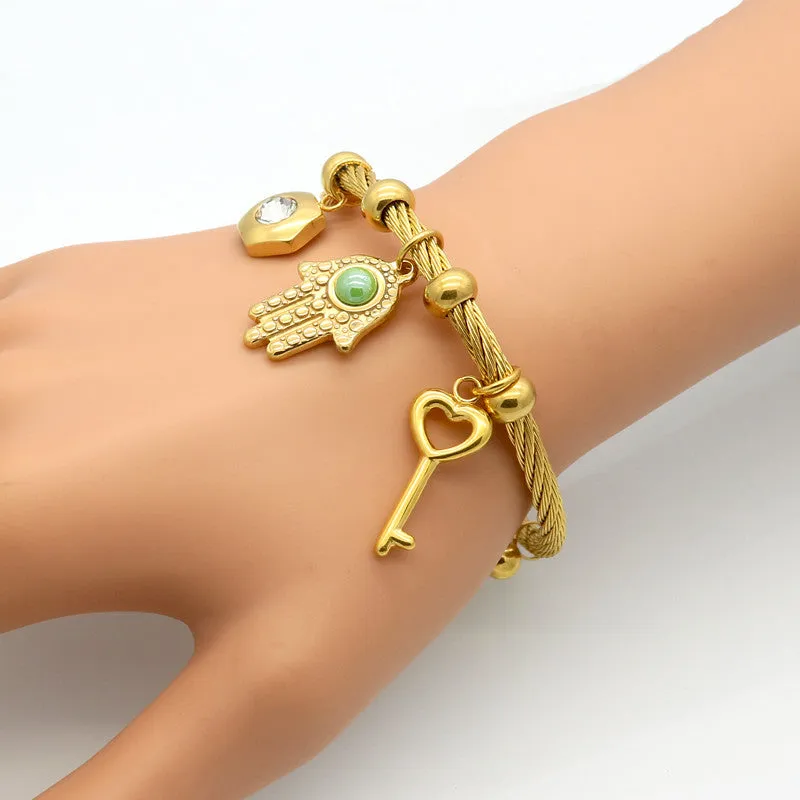 Women Bracelets Bangles Charms Of Evil Eyes Hand Key 18K Gold Plated Trendy Simples Jewellery