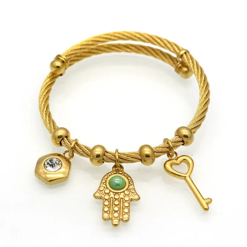 Women Bracelets Bangles Charms Of Evil Eyes Hand Key 18K Gold Plated Trendy Simples Jewellery