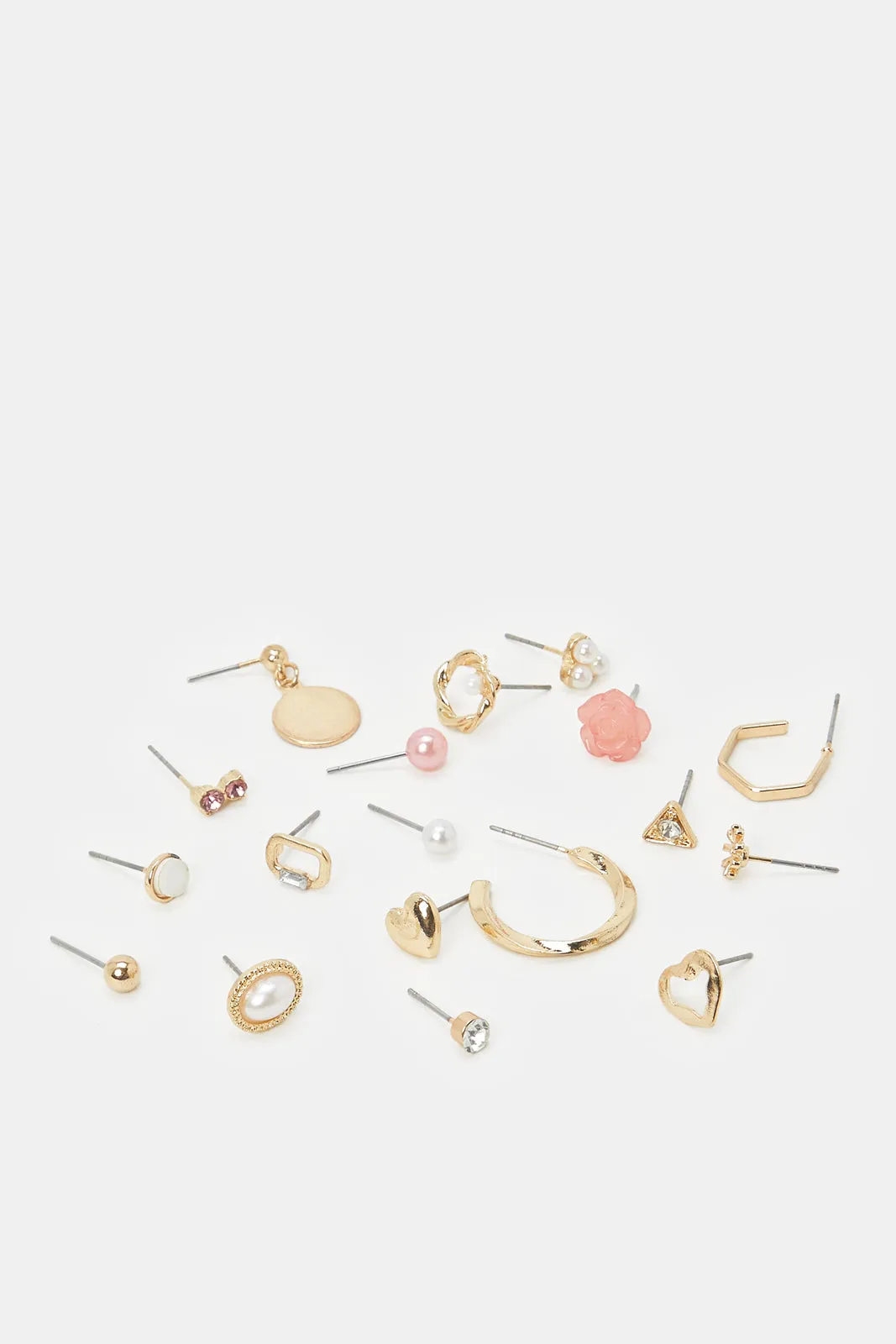 Women Gold Embellished Stud Set (21 Pair)