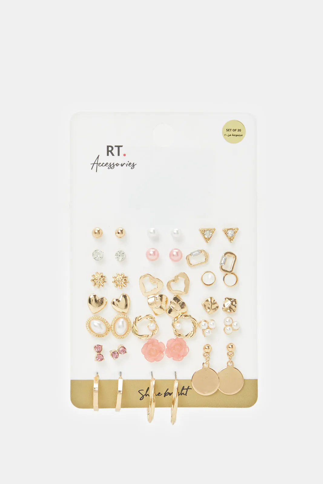 Women Gold Embellished Stud Set (21 Pair)