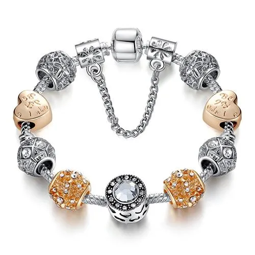 Women Original Silver Crystal Four Leaf Clover Bracelet with Clear Murano Glass Beads Women