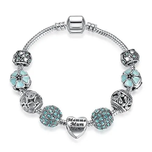 Women Original Silver Crystal Four Leaf Clover Bracelet with Clear Murano Glass Beads Women