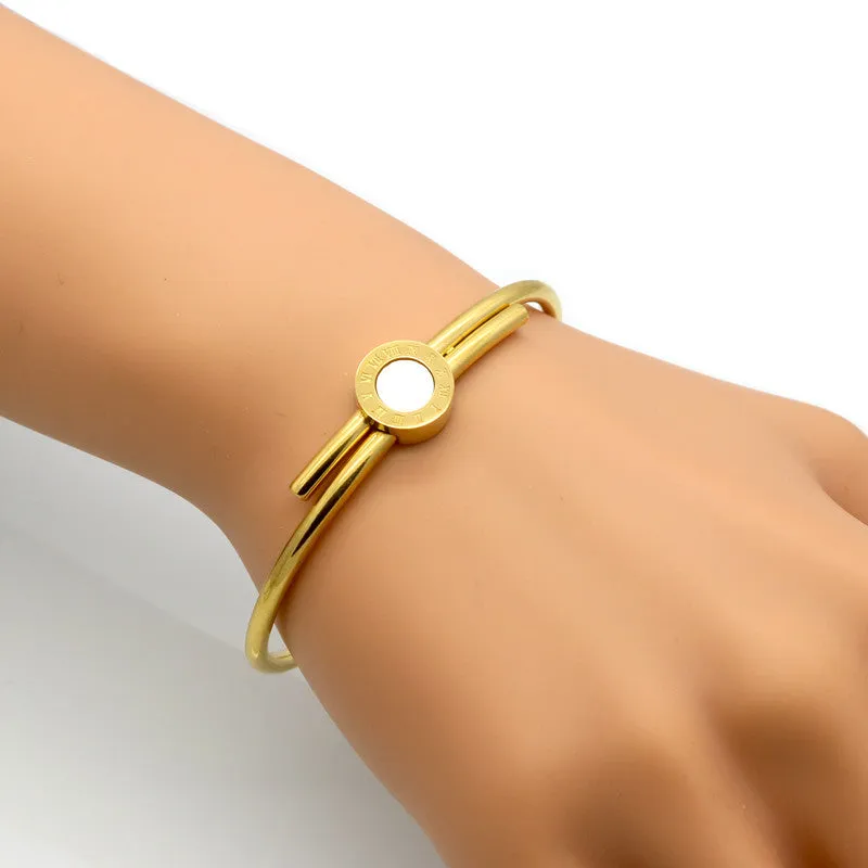 Women Wedding Bracelet Roman Numeral Brand Bracelets & Bangles Gold/Rose Gold Bangle Engraved Shell Jewelry For Valentines Gift