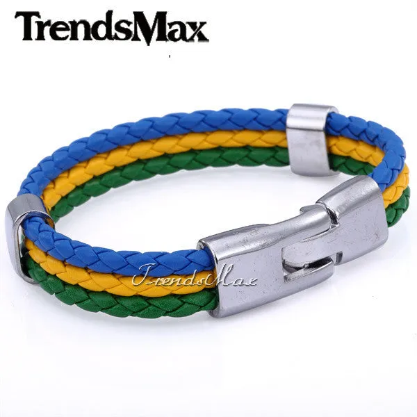 World Cup National Flags Sports 3 Strands Rope Braided Surfer Leather Bracelets