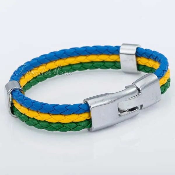 World Cup National Flags Sports 3 Strands Rope Braided Surfer Leather Bracelets