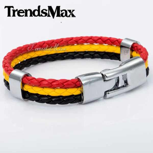 World Cup National Flags Sports 3 Strands Rope Braided Surfer Leather Bracelets