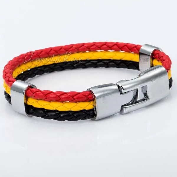 World Cup National Flags Sports 3 Strands Rope Braided Surfer Leather Bracelets