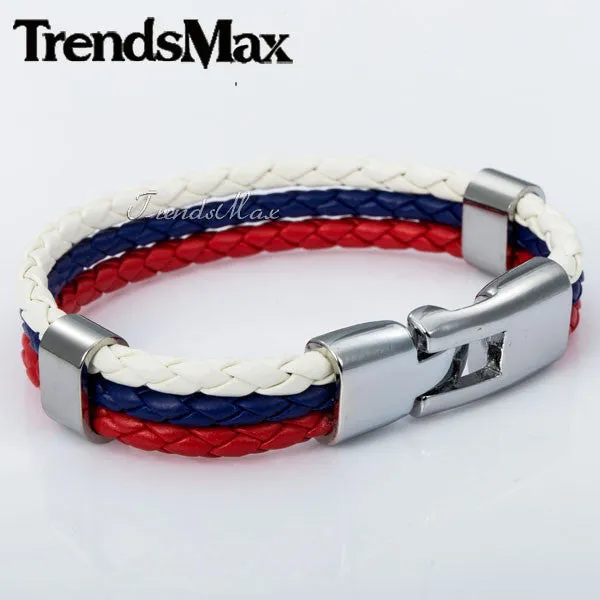 World Cup National Flags Sports 3 Strands Rope Braided Surfer Leather Bracelets