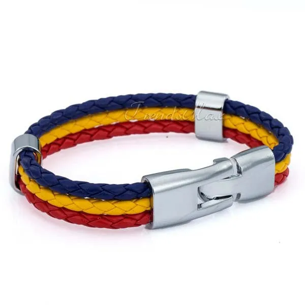 World Cup National Flags Sports 3 Strands Rope Braided Surfer Leather Bracelets