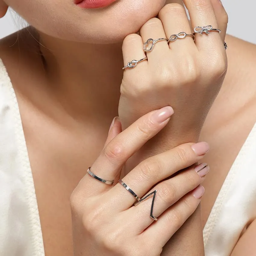 Yellow Chimes 9 Pcs Combo Boho Vintage Style Silver Plated Knuckle Rings Set Copper Ring for Women (Silver)